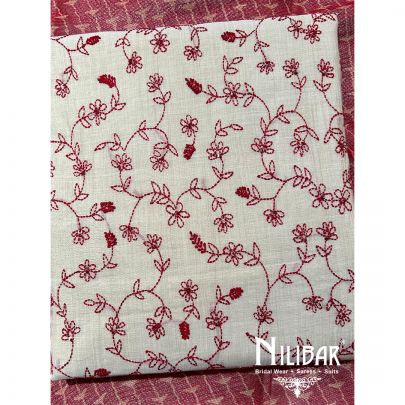 Ivory Red Maheshwari Silk Unstitched Suit