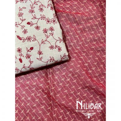 Ivory Red Maheshwari Silk Unstitched Suit