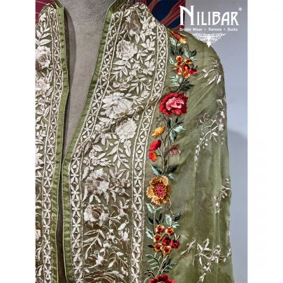 Green Organza Floral Embroidered Dupatta