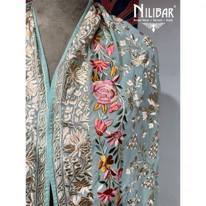 Baby Blue Georgette Floral Embroidered Dupatta