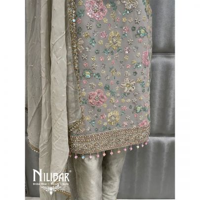 Gray Georgette Silk Pant Suit