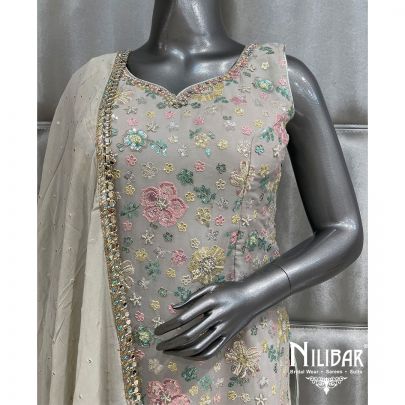 Gray Georgette Silk Pant Suit