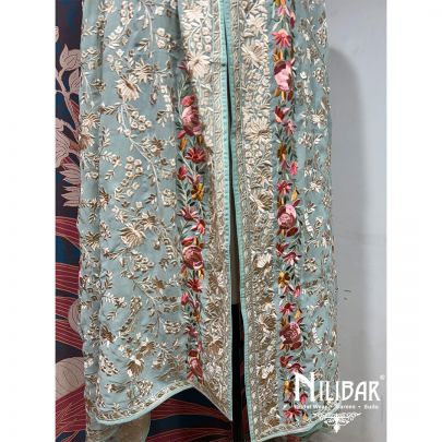 Baby Blue Georgette Floral Embroidered Dupatta