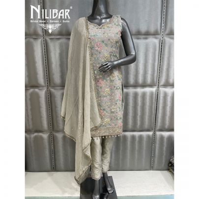 Gray Georgette Silk Pant Suit