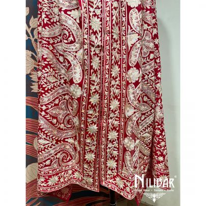 Hot Pink Georgette Floral Embroidered Dupatta