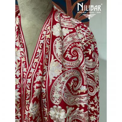 Hot Pink Georgette Floral Embroidered Dupatta