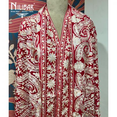 Hot Pink Georgette Floral Embroidered Dupatta