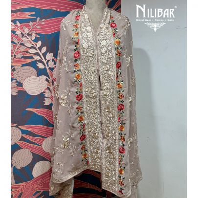 Lilac Georgette Floral Embroidered Dupatta