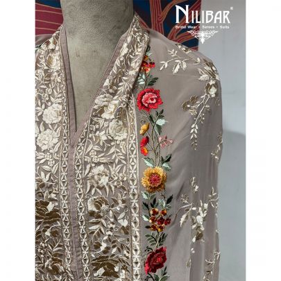 Lilac Georgette Floral Embroidered Dupatta