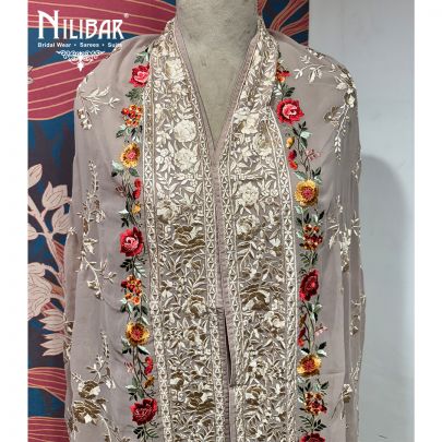 Lilac Georgette Floral Embroidered Dupatta