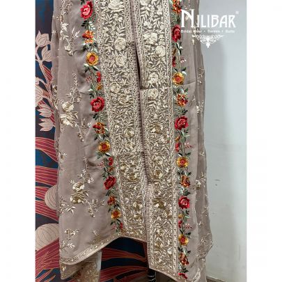 Lilac Georgette Floral Embroidered Dupatta