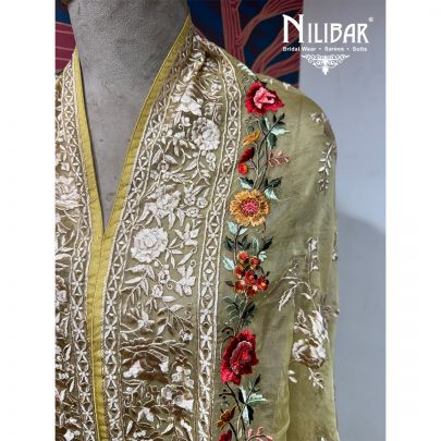 Yellow Organza Floral Embroidered Dupatta
