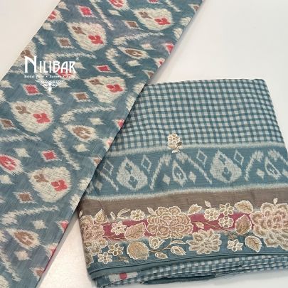 Sky Blue Maheshwari Silk Unstitched Suit