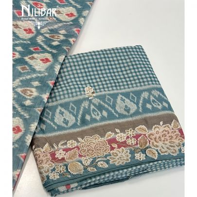 Sky Blue Maheshwari Silk Unstitched Suit