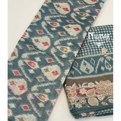 Sky Blue Maheshwari Silk Unstitched Suit