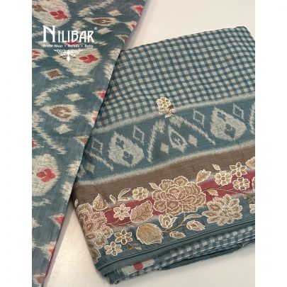 Sky Blue Maheshwari Silk Unstitched Suit