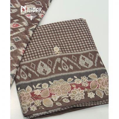 Brown Maheshwari Silk Unstitched Suit