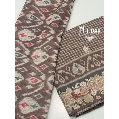 Brown Maheshwari Silk Unstitched Suit