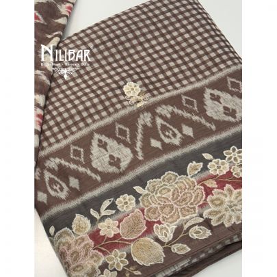 Brown Maheshwari Silk Unstitched Suit