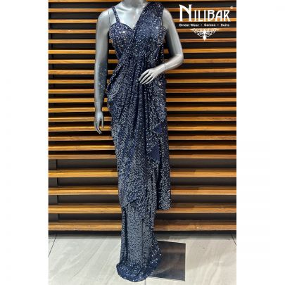 Blue Net Drape Saree