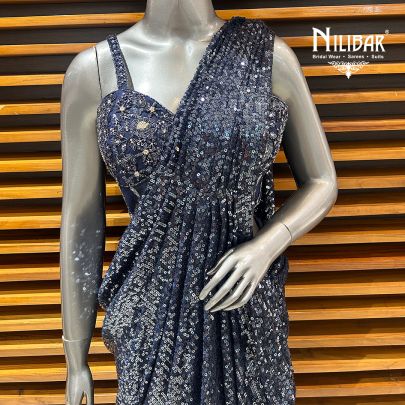 Blue Net Drape Saree