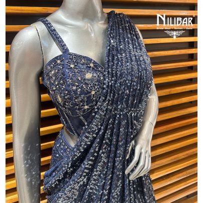 Blue Net Drape Saree