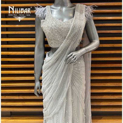 Silver Gray Net Drape Saree