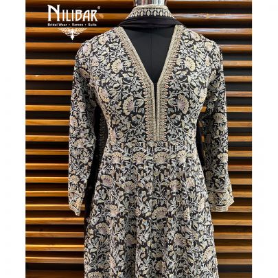 Dark Gray Chinon Readymade Suit