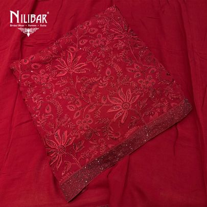 Red Georgette Shirt & Dupatta Paired With Crepe Bottom