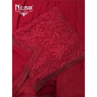 Red Georgette Shirt & Dupatta Paired With Crepe Bottom