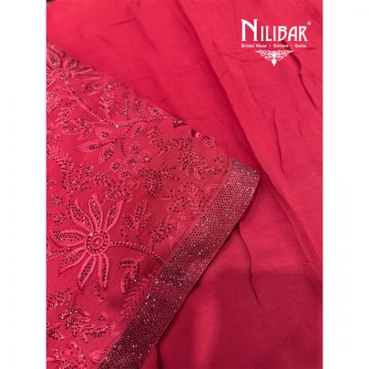 Red Georgette Shirt & Dupatta Paired With Crepe Bottom
