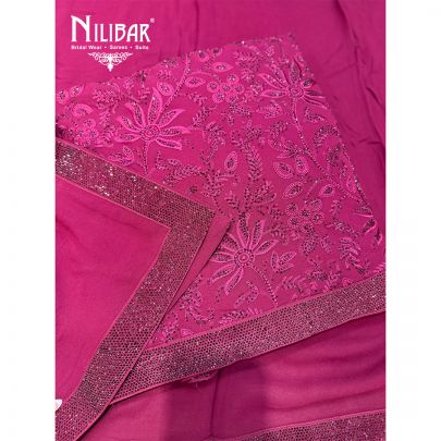 Magenta Georgette Shirt & Dupatta Paired With Crepe Bottom