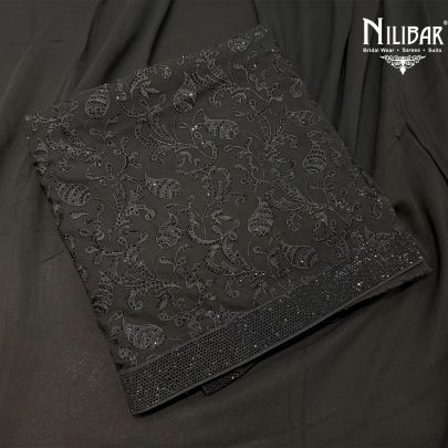 Black Georgette Shirt & Dupatta Paired With Crepe Bottom