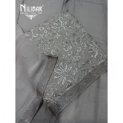 Grey Georgette Shirt & Dupatta Paired With Crepe Bottom