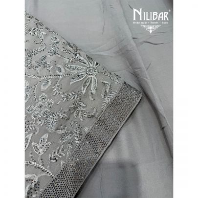 Grey Georgette Shirt & Dupatta Paired With Crepe Bottom