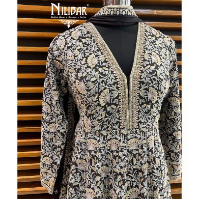 Dark Gray Chinon Readymade Suit