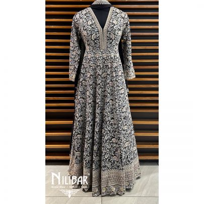 Dark Gray Chinon Readymade Suit