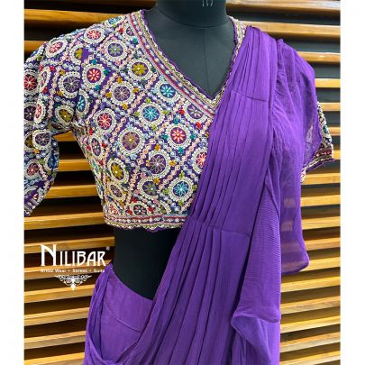 Purple Chinon Draped Saree