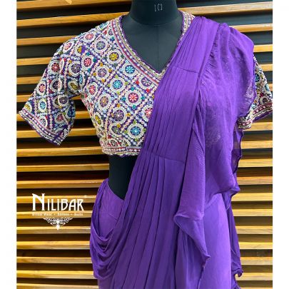 Purple Chinon Draped Saree