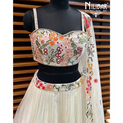Cream Organza Lehenga