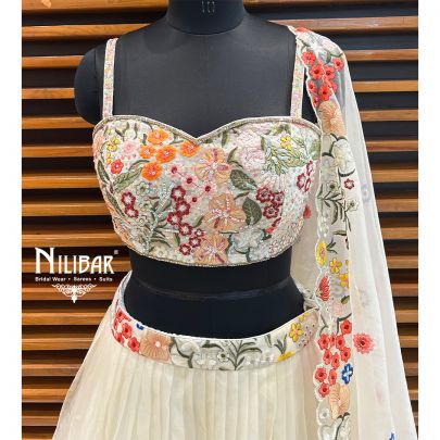 Cream Organza Lehenga