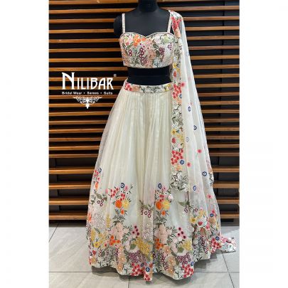 Cream Organza Lehenga