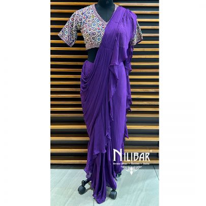Purple Chinon Draped Saree