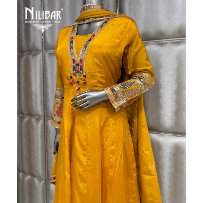 Yellow Long Chinnon Anarkali Suit Paired With Dupatta