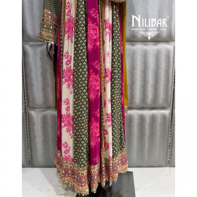 Multicolor Crepe Anarkali Suit Paired With Chinnon Dupatta