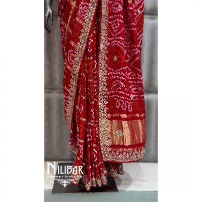 Red Silk Beautifully Embellished Bandhani Saree