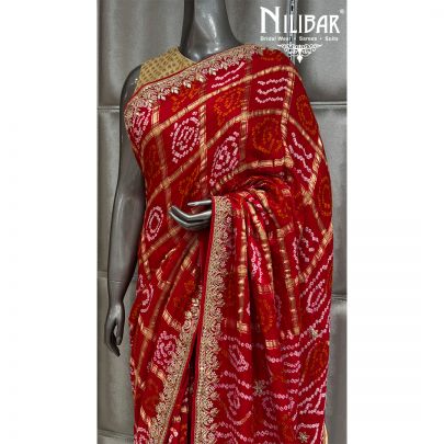 Red Silk Beautifully Embellished Bandhani Saree