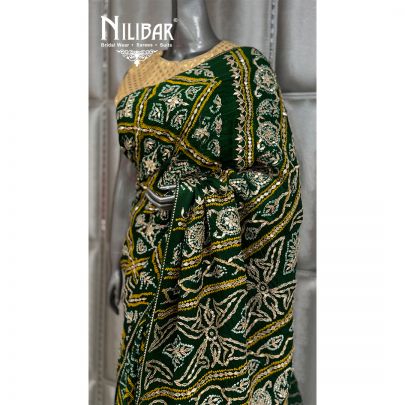 Green Silk Beautifully Embellished Bandhani Saree