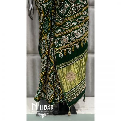 Green Silk Beautifully Embellished Bandhani Saree