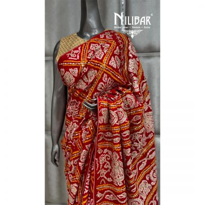 Red Silk Beautifully Embellished Bandhani Saree